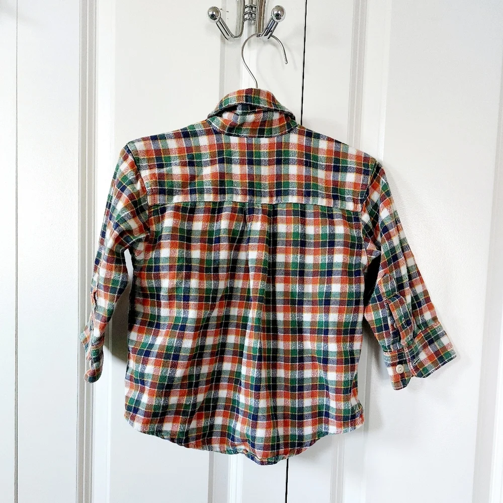Autumn Color Flannel Plaid Shirt Osh Kosh size 3T‎ orange, green, blue